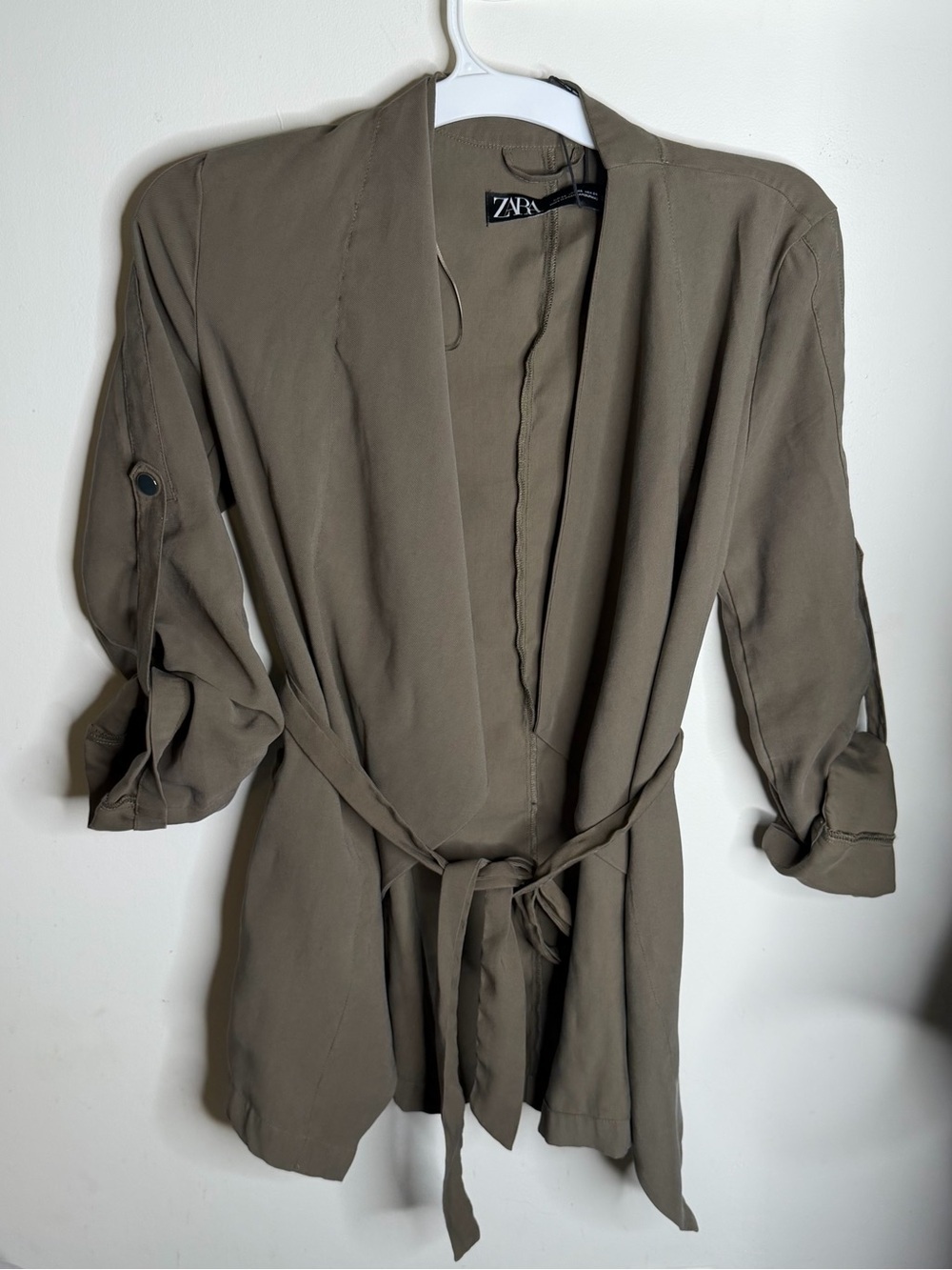 Zara Olive Green Lightweight Wrap Blazer